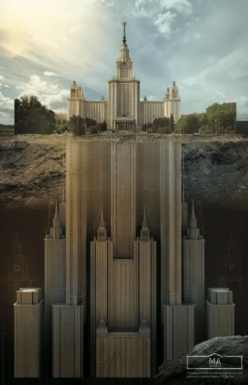 buried building by mud flood